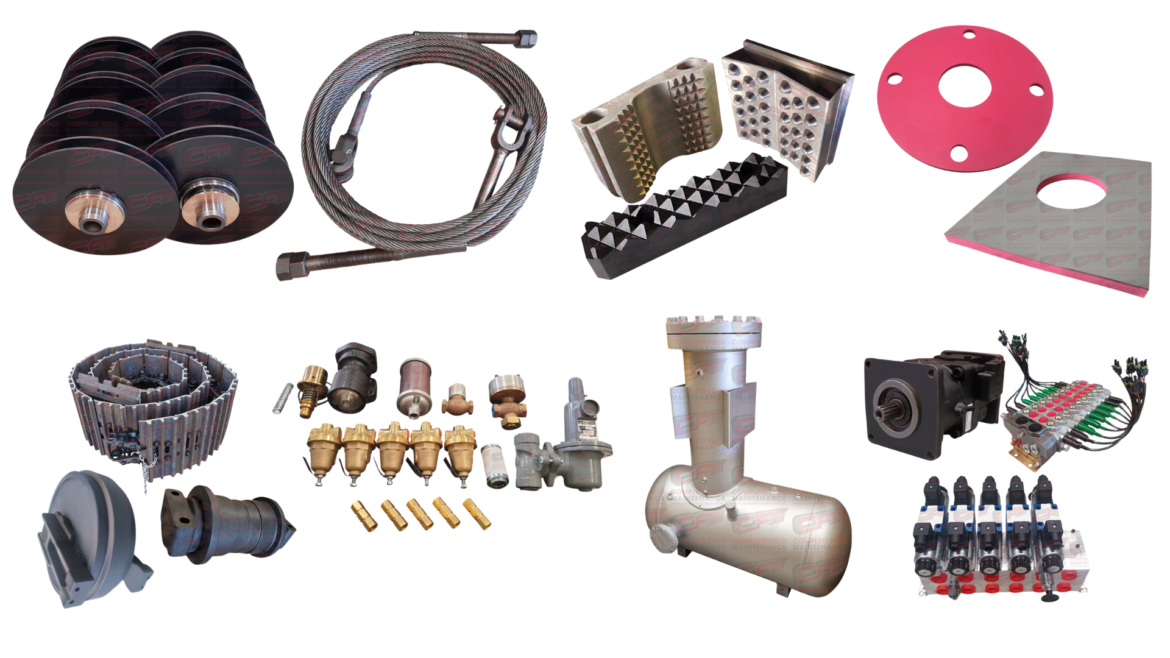 Complete Field Maintenance showcasing new and aftermarket OEM components including Pit Viper Feed Sheaves, Feed & Hoist Ropes, Breakout Jaws, Rod Wiper Deck Seals, Track Chains, Rollers & Idlers, Air End Control System Kits, Compressor Receiver Tanks, and Hydraulic Pump & Valve Assemblies. Complete Field Maintenance showcasing new and aftermarket OEM components including Pit Viper Feed Sheaves, Feed & Hoist Ropes, Breakout Jaws, Rod Wiper Deck Seals, Track Chains, Rollers & Idlers, Air End Control System Kits, Compressor Receiver Tanks, and Hydraulic Pump & Valve Assemblies.